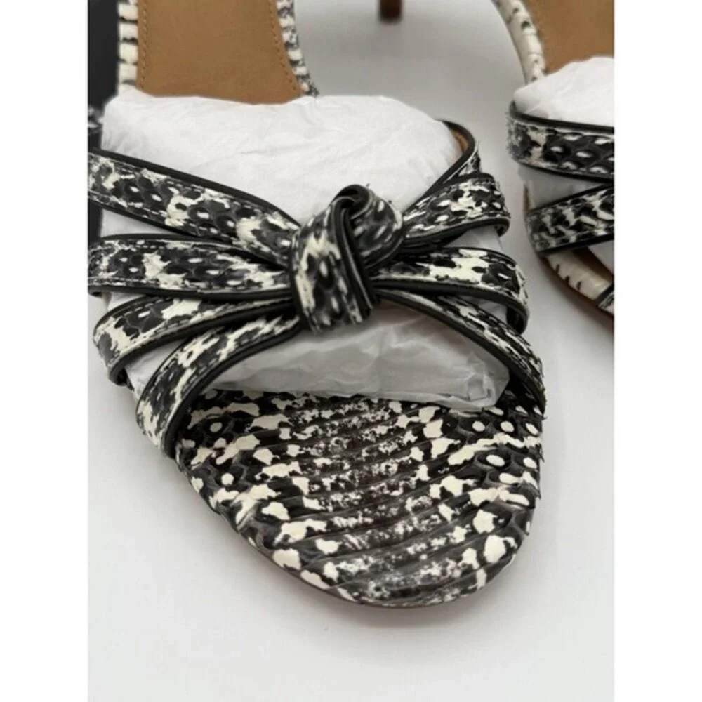 Coach Meg Land Snake Embossed Leather Sandals Heels in black and white  Size 8.5